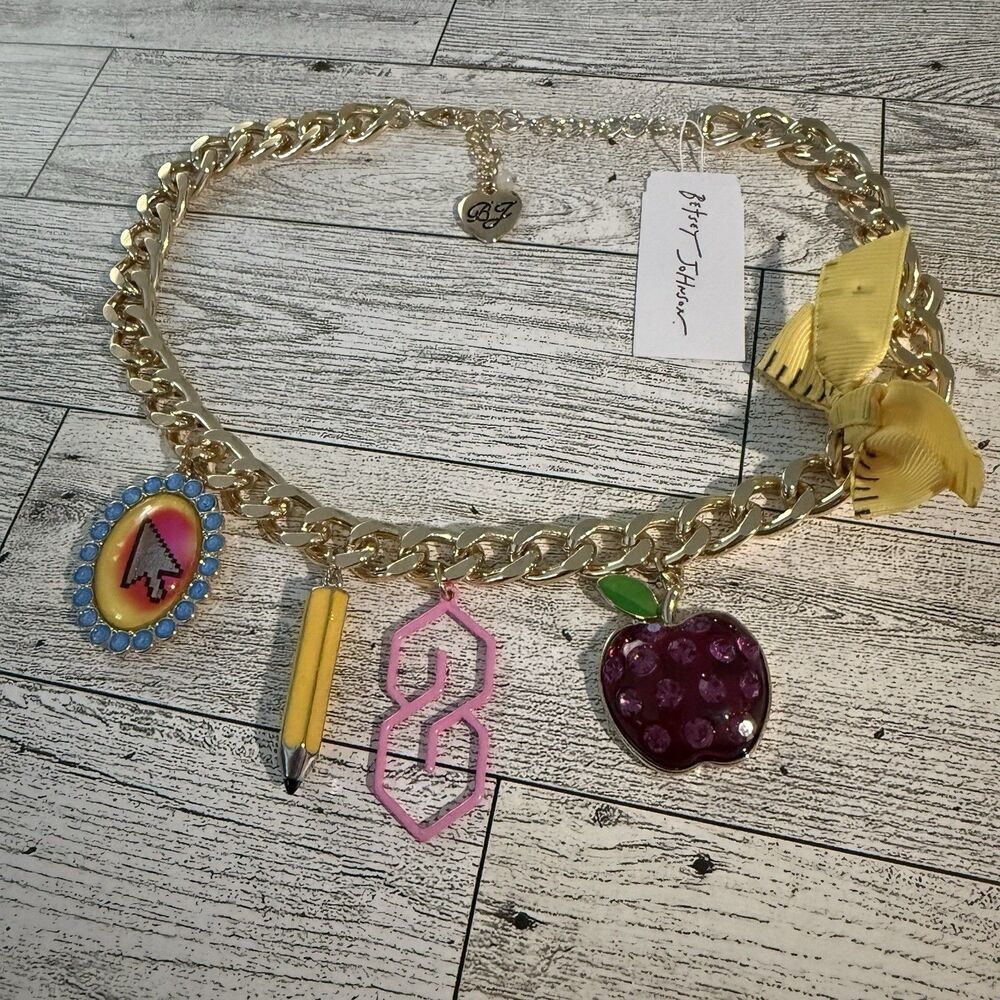 Betsey Johnson Back To School Supplies Statement Charm Necklace Multi Items New